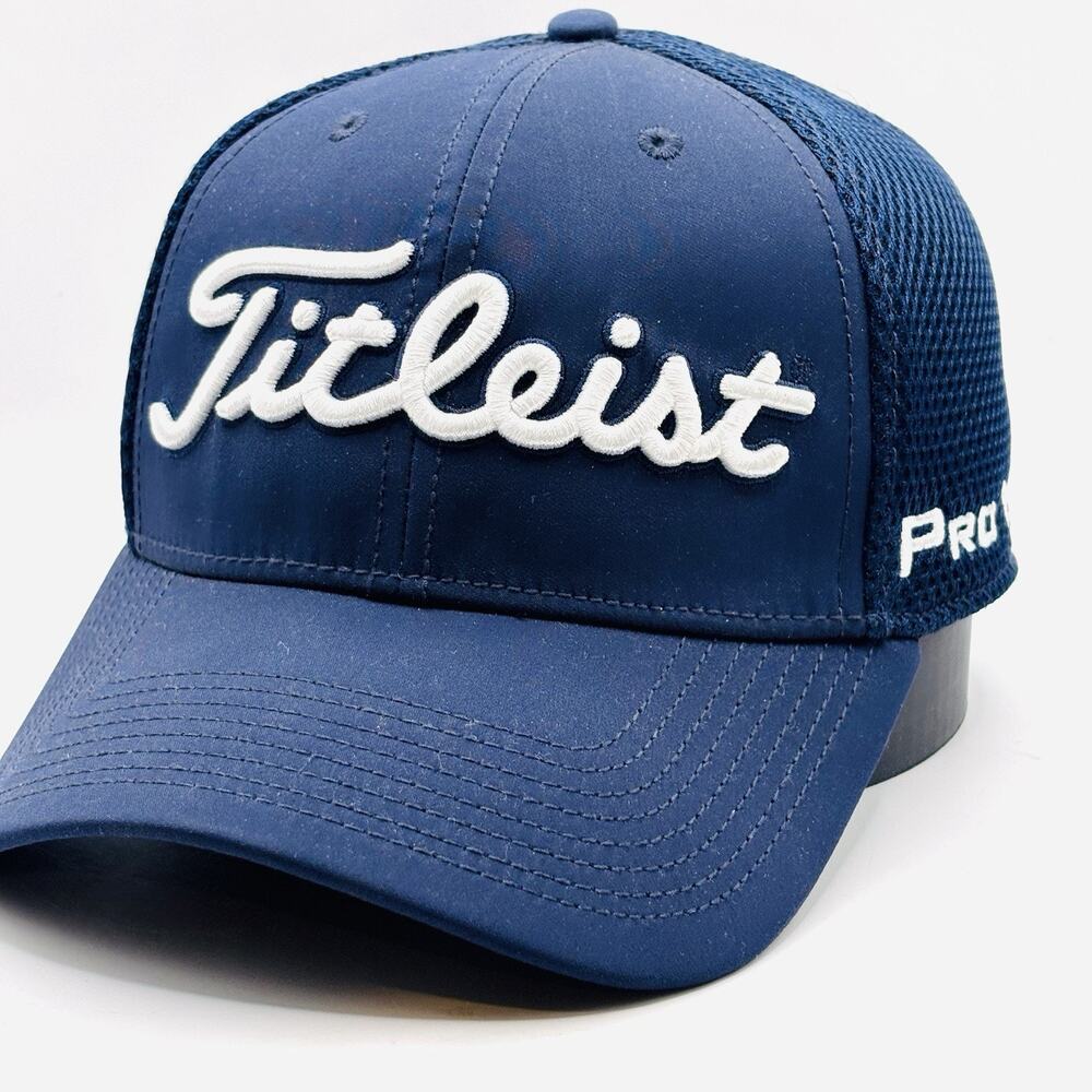 Titleist Golf Hat Cap Navy Baseball Mesh Hiker Hiking FJ Pro V1 Fitted S/M Mens